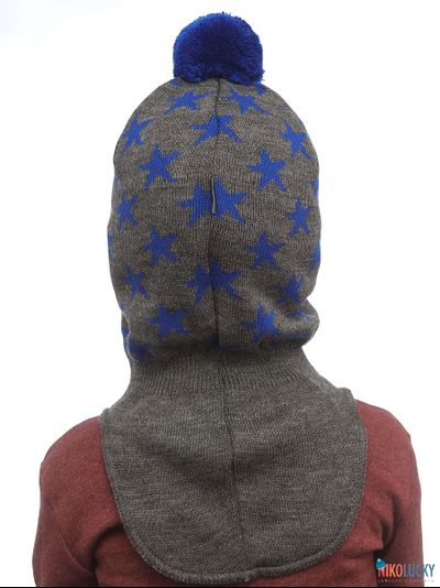Шапка-шлем &quot;Звездопад&quot; 20202-08, цвет серый, ярко-синий р. 50-52