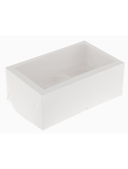 Коробка на 6 капкейков с прямоугольным окном Премиум (белая), 250*170*100мм