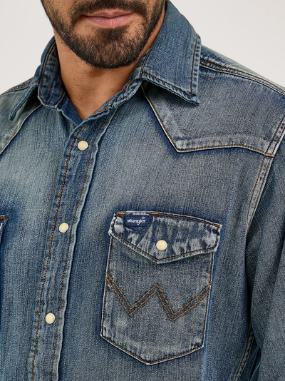 Рубашка Wrangler® Western Denim Snap Work Shirt