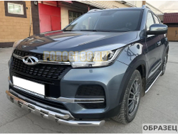 Защита переднего бампера двойная с перемычками Папа Тюнинг d60/42 для Chery Tiggo 4 Pro 2022-