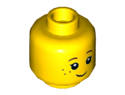Minifigure, Head Child, Black Eyelashes, Dark Red Eyebrows, Freckles Pattern - Hollow Stud, Yellow (3626cpb0690 / 6000287 / 6105708)