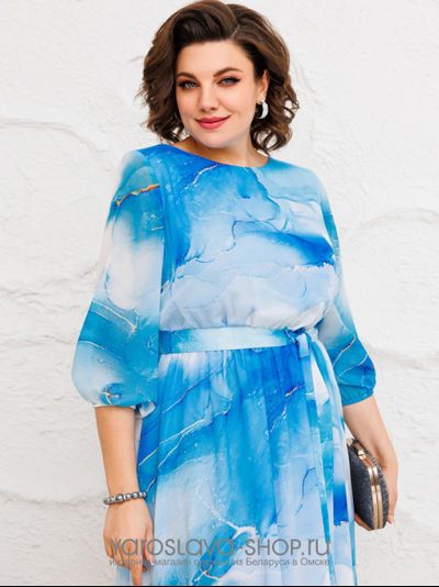 Роскошное платье из шифона в голубом оттенке
