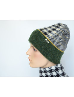 Вязаная шапка в клетку с зеленым отворотом Vizio Италия 8076 CRYO фото