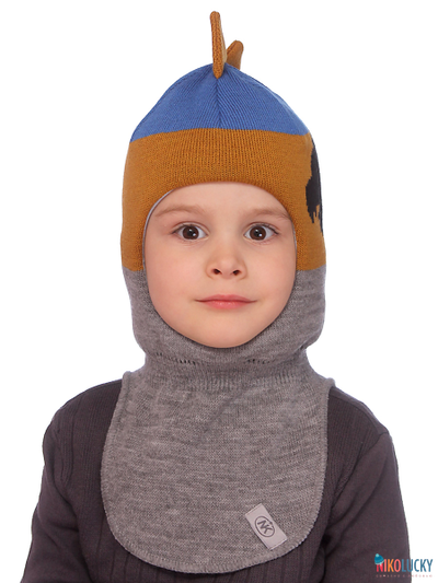 Шапка-шлем 20101-09 темно-серый, ярко-синий, горчица р.48-50