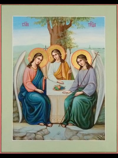 Троица Пресвятая. Рукописная икона.