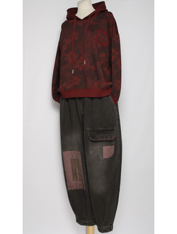 Джинсы "Розовые квадраты" черные р.48-54