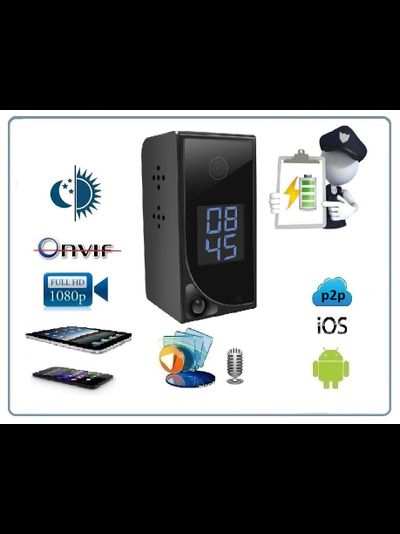 Комнатная беспроводная WiFi видеокамера на аккумуляторе с DVR с табло времени/будильник, Full HD (до 90 дней) (CamSC Pro)