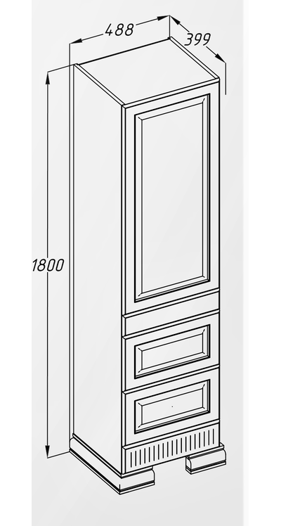Пенал Opadiris Оникс 50 белый глянцевый с золотой патиной, правый
