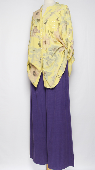 РУБАШКА БОХО "Карман планка пайетки" цветы белая, желтая, фуксия до р.52