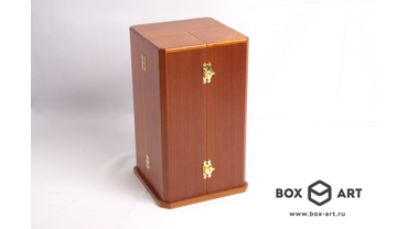6061 Футляр распашной, с внутренними упорами для статуэтки. Изготовлен по образцу заказчика. Красное дерево, шпон крансого дерева, мдф.