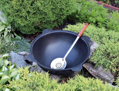 Узбекский чугунный казан 10 литров (алюминиевая крышка, плоское дно)