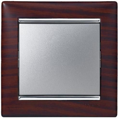 Выключатель Legrand Valena, рамка - темное дерево / серебряный штрих