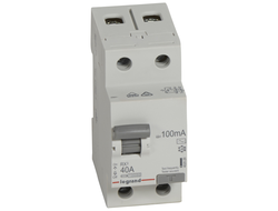 Legrand 402029 RX3, Выключатель дифференциального тока (УЗО), 2Р, 40А, ток утечки 100mА, тип AC