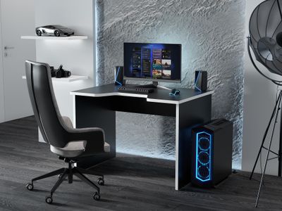 Стол геймерский С-241 черный шагрень/белый