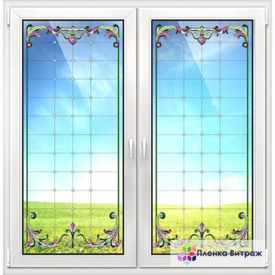 Витражная пленка, витражная пленка самоклеющаяся, пленочный витраж с классическим рисунком