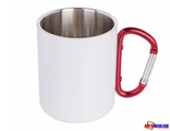 Кружка металлическая БЕЛАЯ с красным карабином, 300мл для сублимации