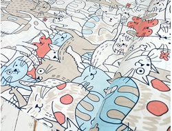 Бязь набивная 120 г/м2 шир.150см цвет молочный Котики