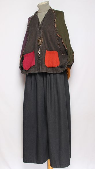 Жакет комбинированный "Джинса трикотаж" рукав зеленый  р.48-54