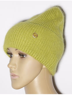 Шапка женская  "Резинка узкая Ангора" 11599  трава,  бирюзовая, роза