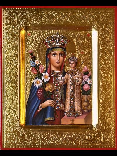 Неувядаемый Цвет.  Рукописная икона Пресвятой Божией Матери. 13х16см.