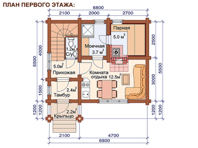 Гостевой дом-баня ДБ-19, площадь 61,3 м2