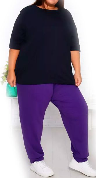 Женские теплые брюки с высокой посадкой БОЛЬШОГО размера  арт. 173183-864 (цвет фиолетовый) Размеры 66-80