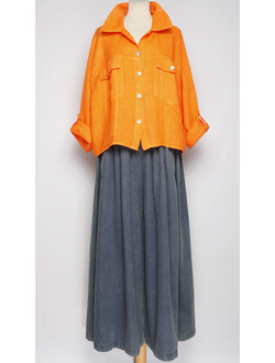 Блуза-жакет лён "КЛАПАНЫ КАРМАНЫ" оранжевая, красная р.48-54