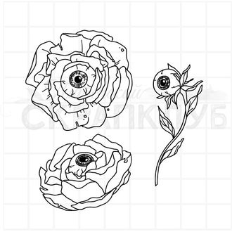 штамп Цветы розы с глазами сердцевинками
