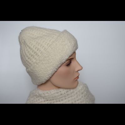 Вязаный комплект белая шапка с отворотом и шарф Vizio Италия 6270 CR
