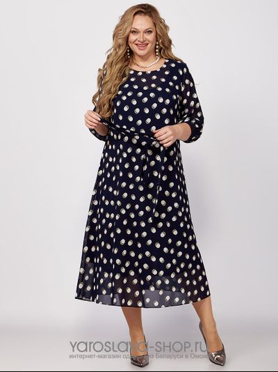 Шифоновое платье А-силуэта в синем цвете