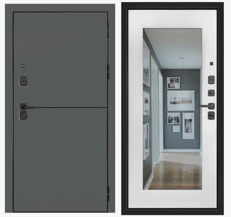 Дверь металлическая "SL-1" Графит мягкая шагрень/Белая Мягкая Шагрень + Зеркало