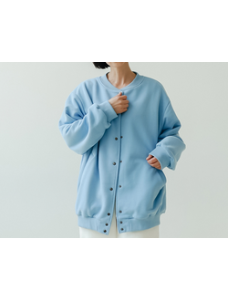 Бомбер удлиненный на кнопках хлопковый велюр (небесный)