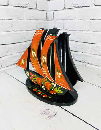 Салфетница Кораблик 115*145 мм с росписью Хохлома