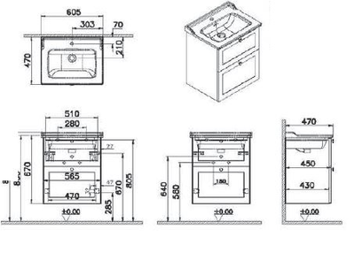 Модуль с классической раковиной, Vitra Root Classic, 60 см, 2 ящика, матовый серый, 68850
