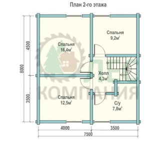 Двухэтажный дом из бруса 7,5x8,2 с террасой