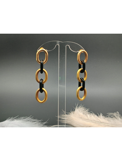 Серьги - цепочки из золотых и черных звеньев 7,5см