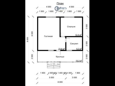 Д-17 ДАЧНЫЙ ДОМ ИЗ БРУСА:ГАБАРИТНЫЕ РАЗМЕРЫ: (8Х8М), ОБЩАЯ ПЛОЩАДЬ: 64М²