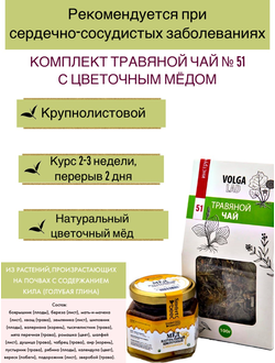 Травяной чай Волгаладь № 51 с медом цветочным, лечебный комплект, 70/140 г