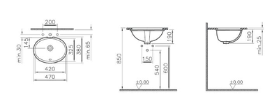 Раковина встраиваемая снизу VitrA Arkitekt, белая, 42 см, 6039B003-0012