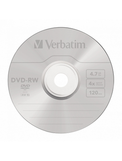 Носители информации DVD-RW, 4x, Verbatim Serl Matt Silver, Jewel/5, 43285