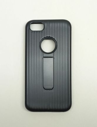 Защитная крышка iPhone 6/6S, черная, ребристая, с подставкой и вырезом под логотип