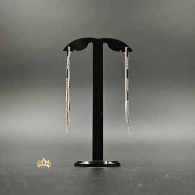 Длинные серьги из металлических полос с кристаллами в серебряном оттенке 9см