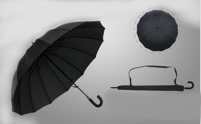 Зонт-трость 16 спицы черный полуавтомат DINIYA (купол 110см)