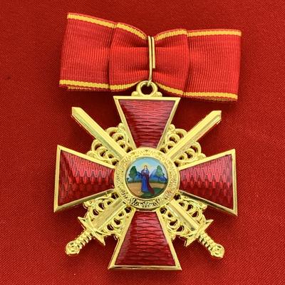 Орден Святой Анны 1-й степени с мечами , с бантом из муаровой ленты. Полноразмерная копия LUX! Лот № 91.