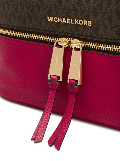 Рюкзак Michael Kors Rhea small leather backpack brown pink MK logo