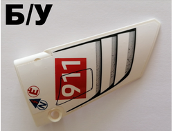 ! Б/У - Technic, Panel Fairing #18 Large Smooth, Side B with White 911 on Red Rectangle, Vents, Red Letter E, Blue Letter N Pattern Sticker - Set 42096, White (64682pb029) - Б/У