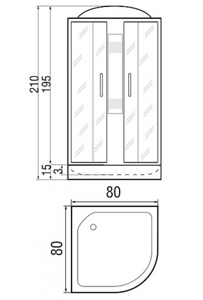 Душевая кабина RIVER, NARA LIGHT 80/15 МТ, 80x80x210 см.