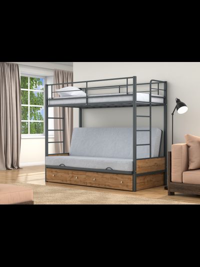 Двухъярусная кровать-диван Дакар 1 Серый (вставки дуб крафт табак)