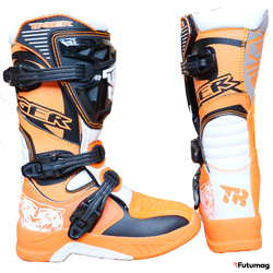 Мотоботы детские Tiger Racing бело-оранжевые литая подошва