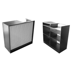 Тучков шоп. Торговое оборудование. Ресепшн. Стойка-ресепшен черная с 3д панелью белого цвета